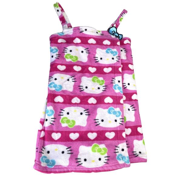 HELLO KITTY Wrap Bath Shower Robe Bow Pink Medium Elastic Mini Dress Sleepwear - Picture 1 of 4